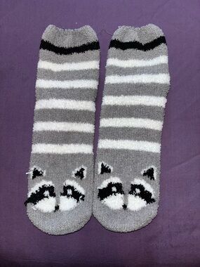 Cozy Grey & White Striped raccoon socks